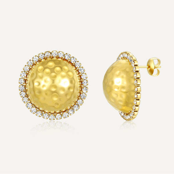 Vintage 18k Gold-Plated Dome Diamond-Style Stud Earrings