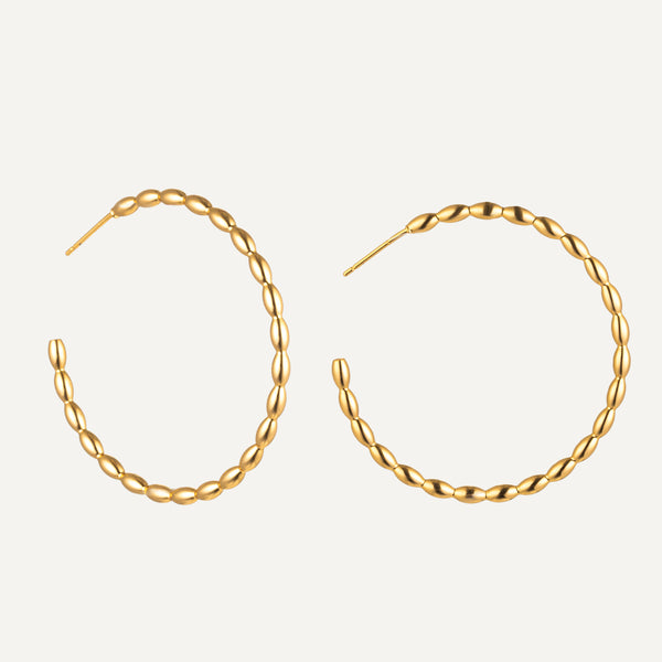 18K Gold-Plated Beaded Open Hoop Earrings