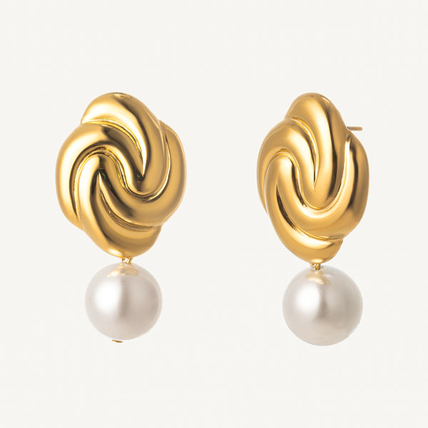 18k Gold-Plated Swirl Pearl Charm Earrings