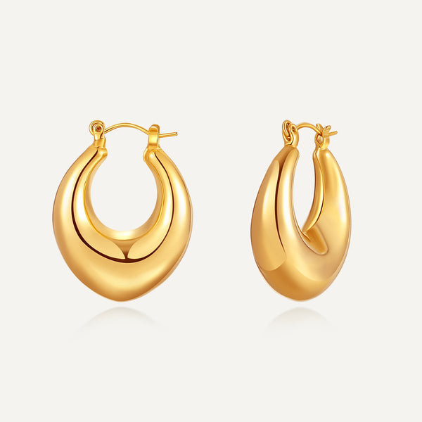 18K Gold Plated Bold Crescent Hoop Earrings for Women