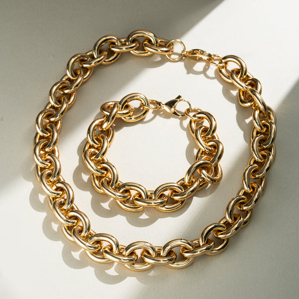 Bold 18K Gold-Plated Necklace and Bracelet Set