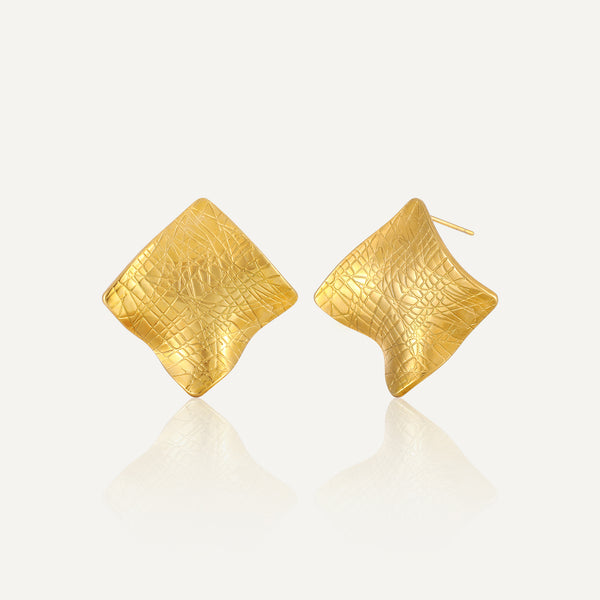 Geometric Textured 18k Gold-Plated square bold Earrings