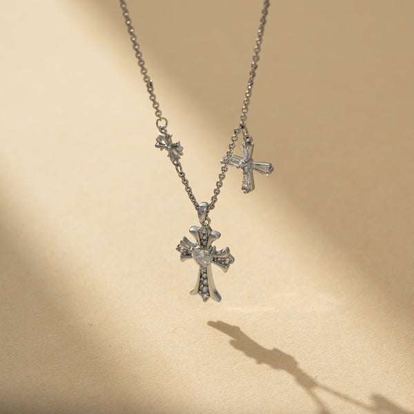 Sterling Silver Double Cross Necklace