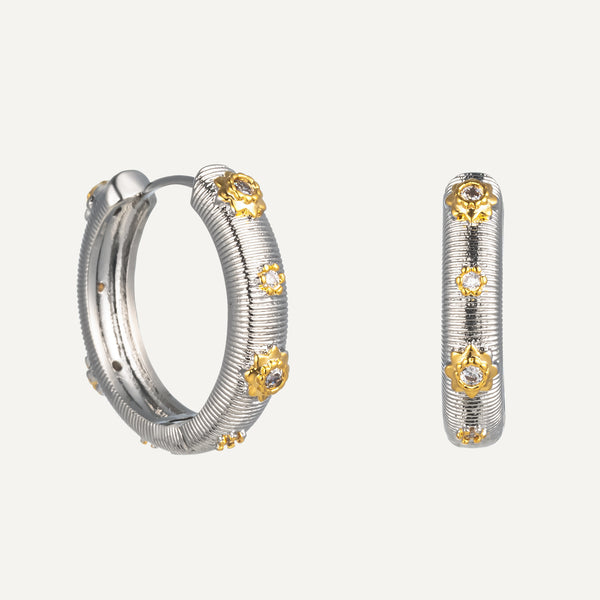 White Gold Hoop Earrings with Gold Accents