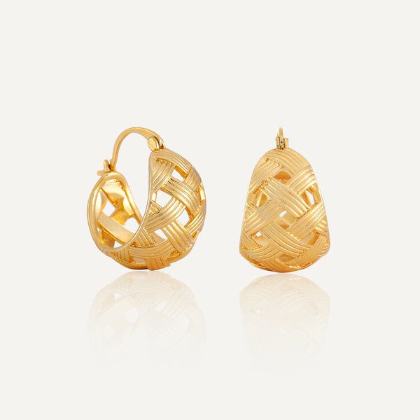 18k Gold-Plated Woven Design Hoop Earrings