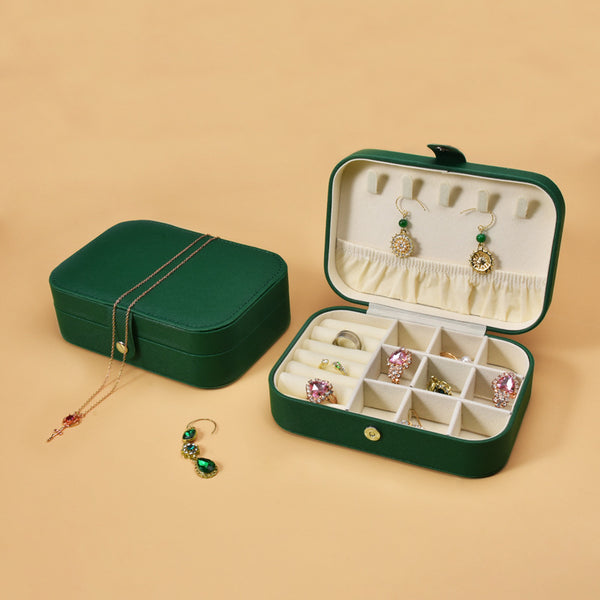 Rectangular Portable Green Travel Jewelry Box