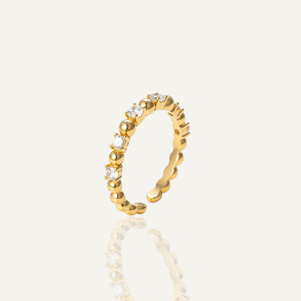 18K Gold-Plated Open Ring with beaded Diamond Accents