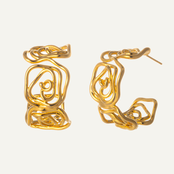 Abstract Sculptural 18K Gold-Plated Hoop Earrings