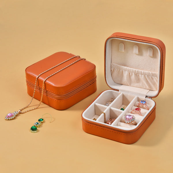 Orange Square Portable Travel Jewelry Box