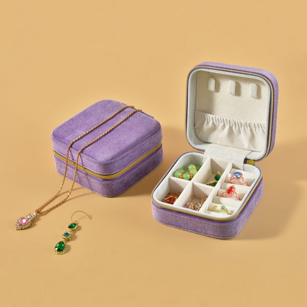 Portable Purple Square velvet Travel Jewelry Box